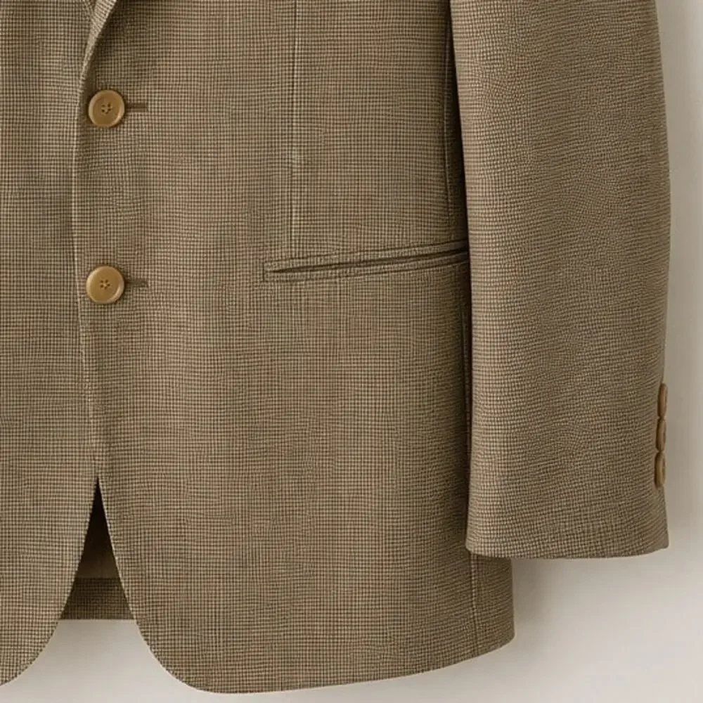 Lauren Ralph Lauren Silk & Wool Houndstooth Sport Coat Blazer 40R Tan Brown